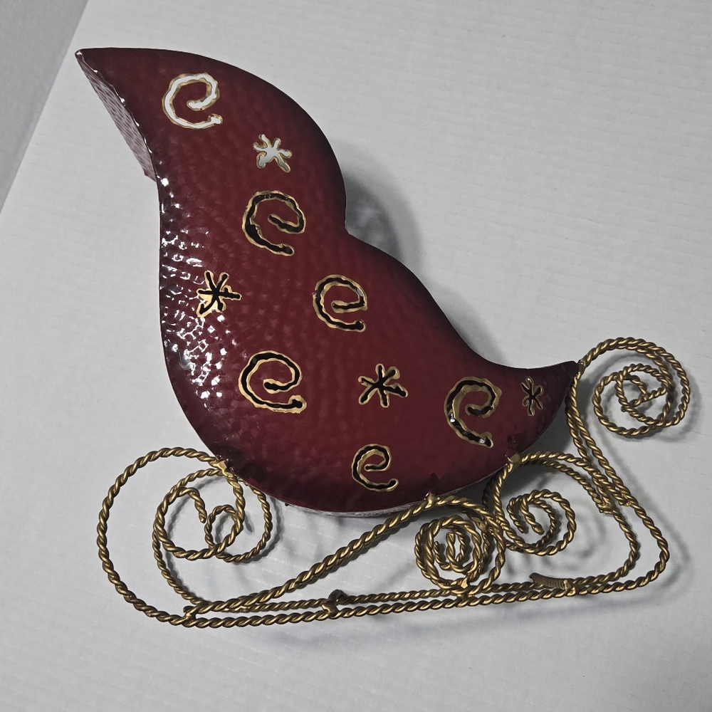 Metal Sleigh Vintage Christmas Decorations Ornaments Candy Dish Red Gold